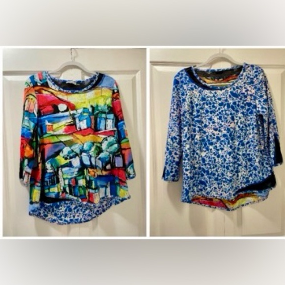 Reversible Lemon Grass NY Women’s Small Tunic Shirt Bright Bold Mesh Details